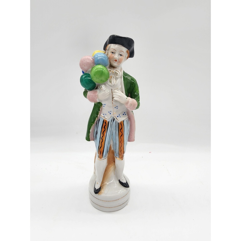 Vintage L&M Ceramic Balloon Man Figurine Hand Painted Green Coat 8.5 Inch